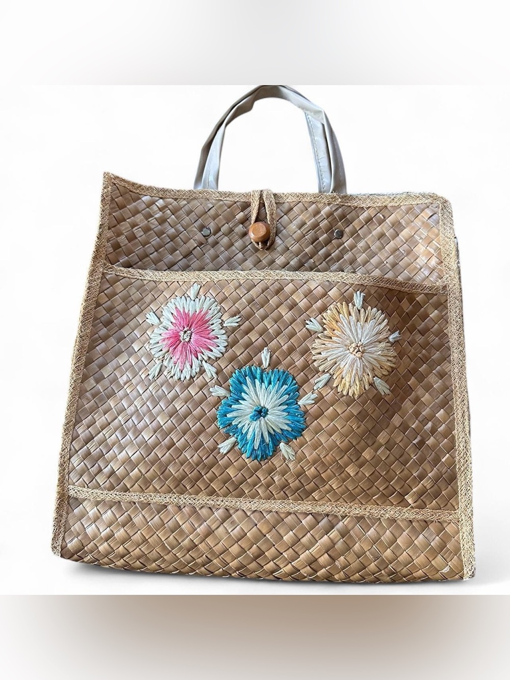 Floral Embroidered woven Tote
